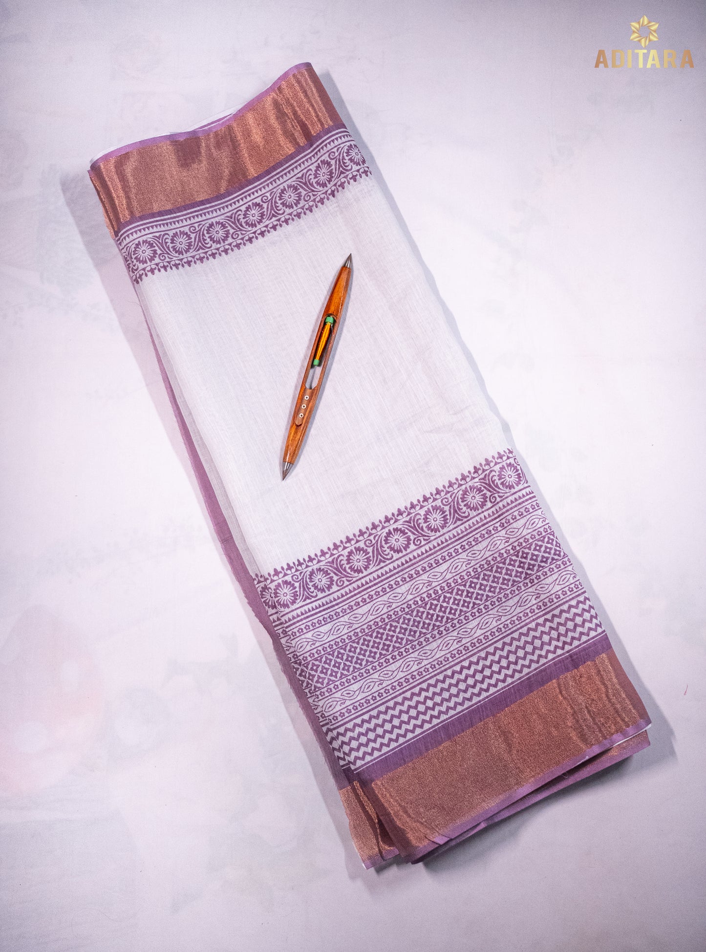 Linen Cotton Pink Saree - White