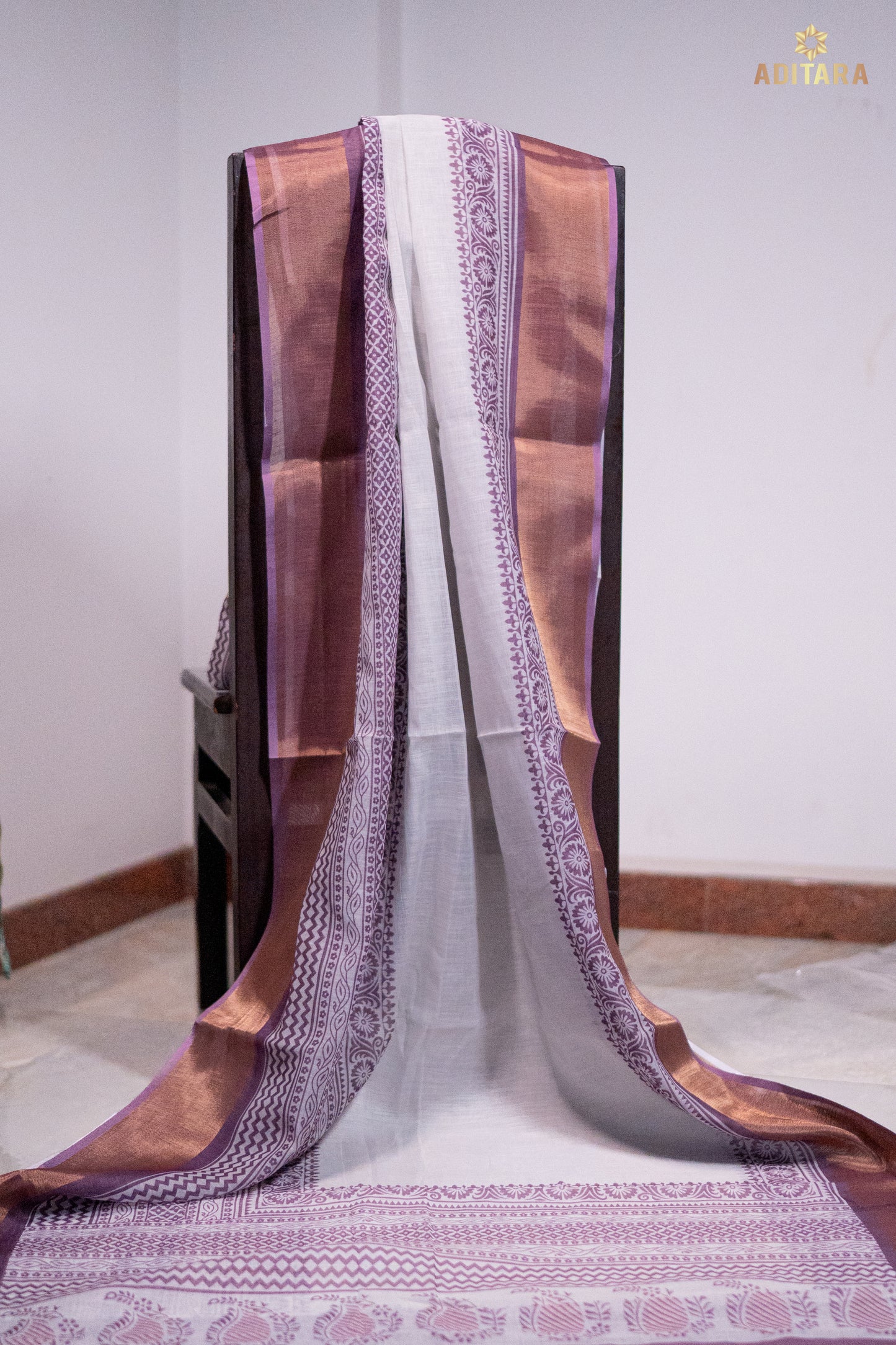 Linen Cotton Pink Saree - White