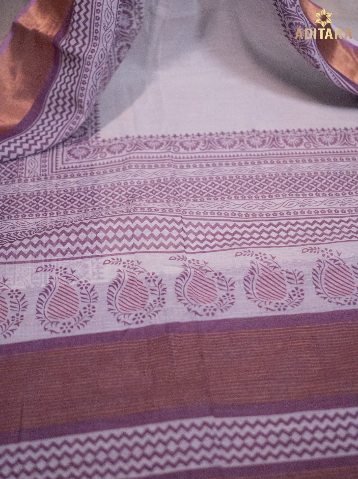 Linen Cotton Pink Saree - White