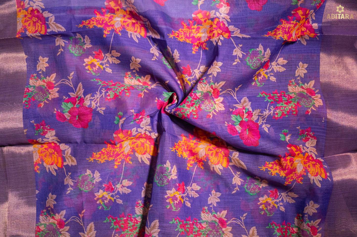 Linen Cotton Saree Ash White & Purple