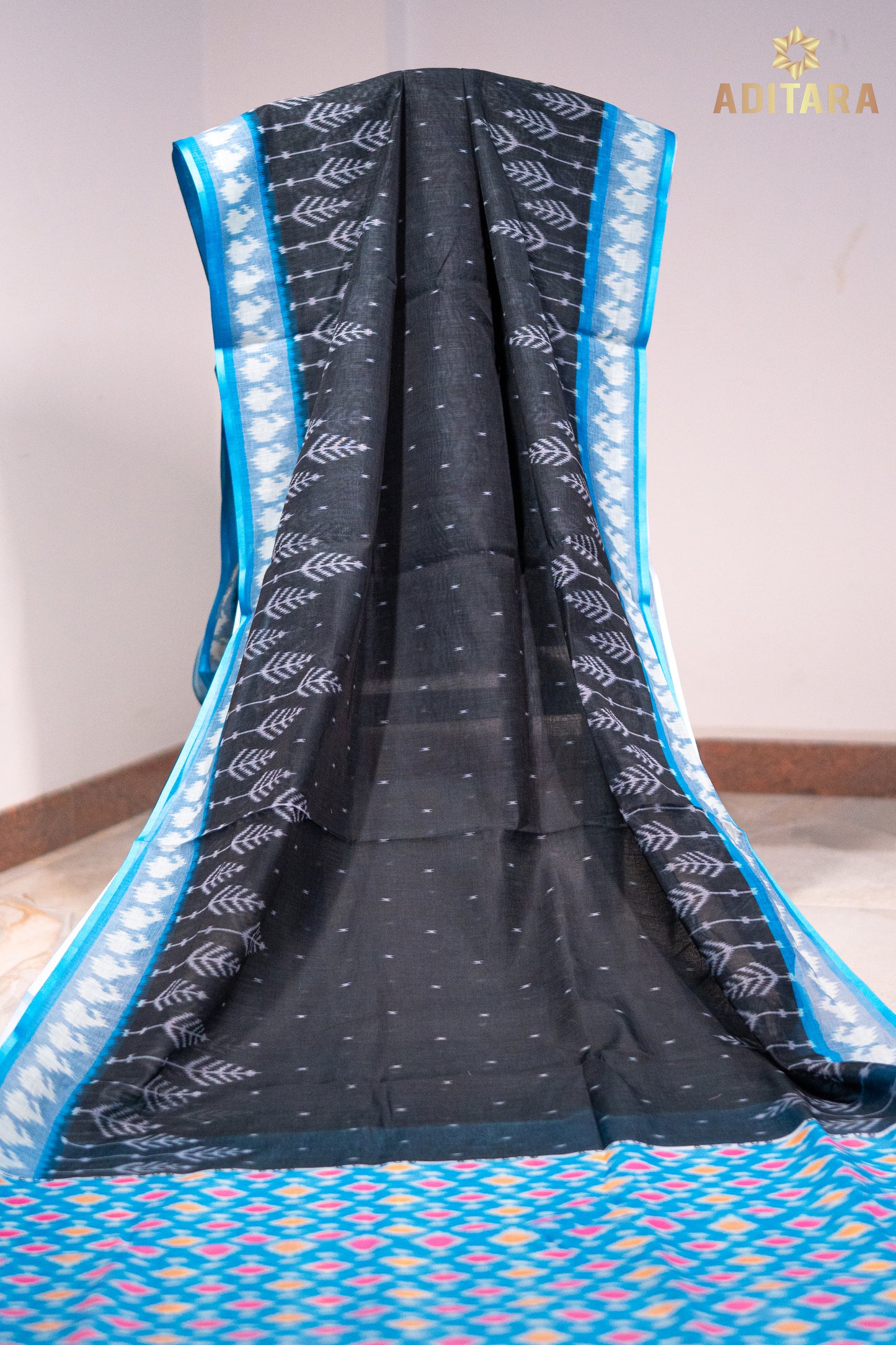 Linen Cotton Saree Black & Blue
