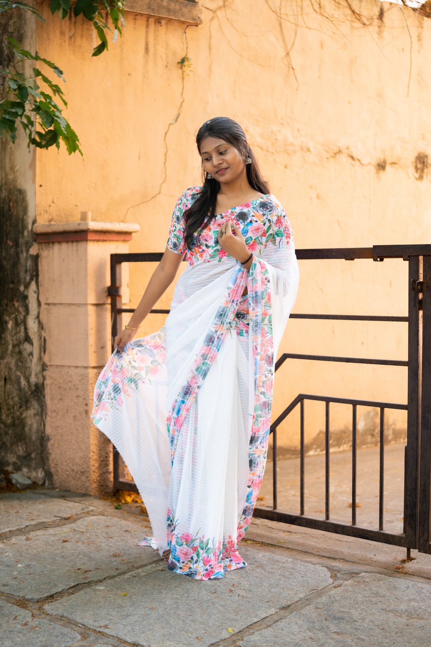 Georgette Saree in White