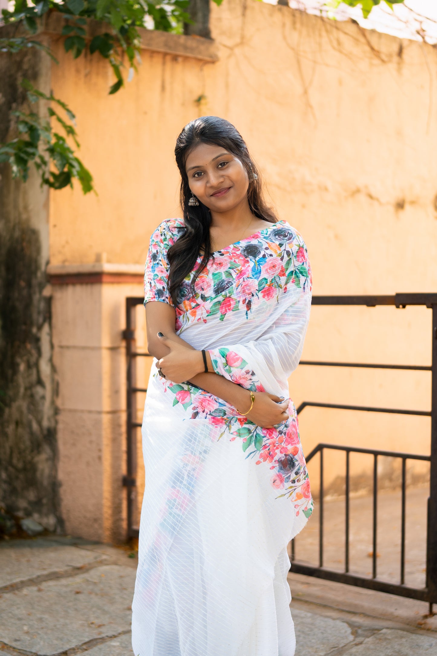 Georgette Saree in White
