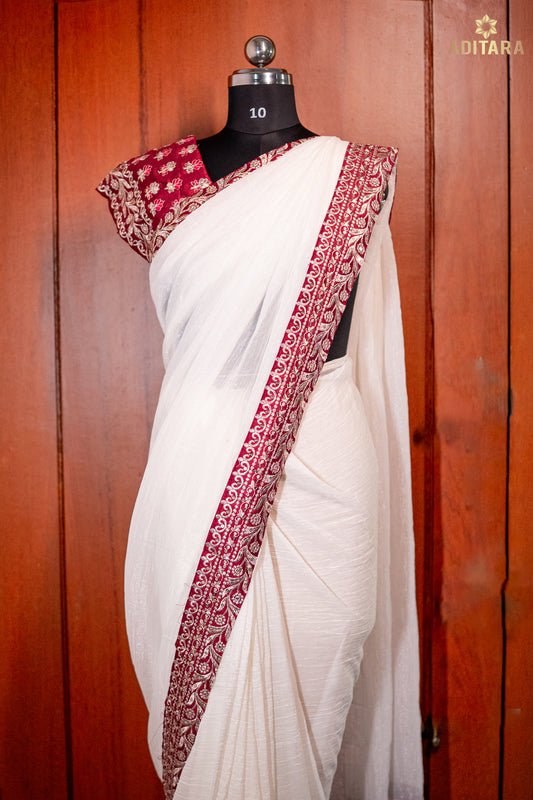 Crunchy Snow White - A Reception Look Saree