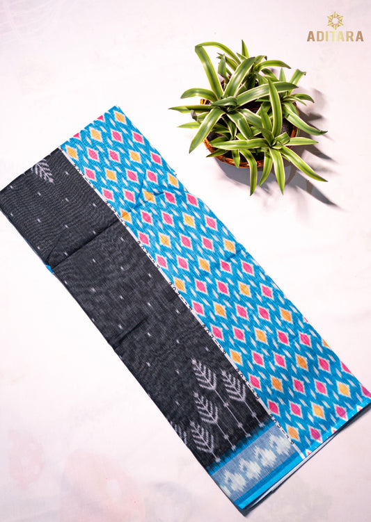 Linen Cotton Saree Black & Blue