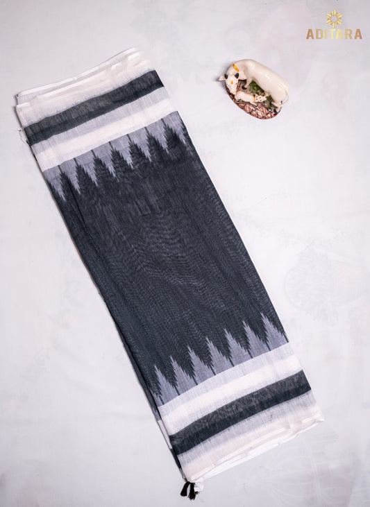 Linen Cotton Saree Black