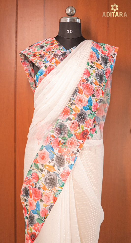 Georgette Saree in White