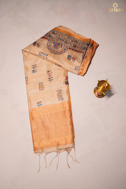Kalamkari – Semi Tussar Saree in Beige